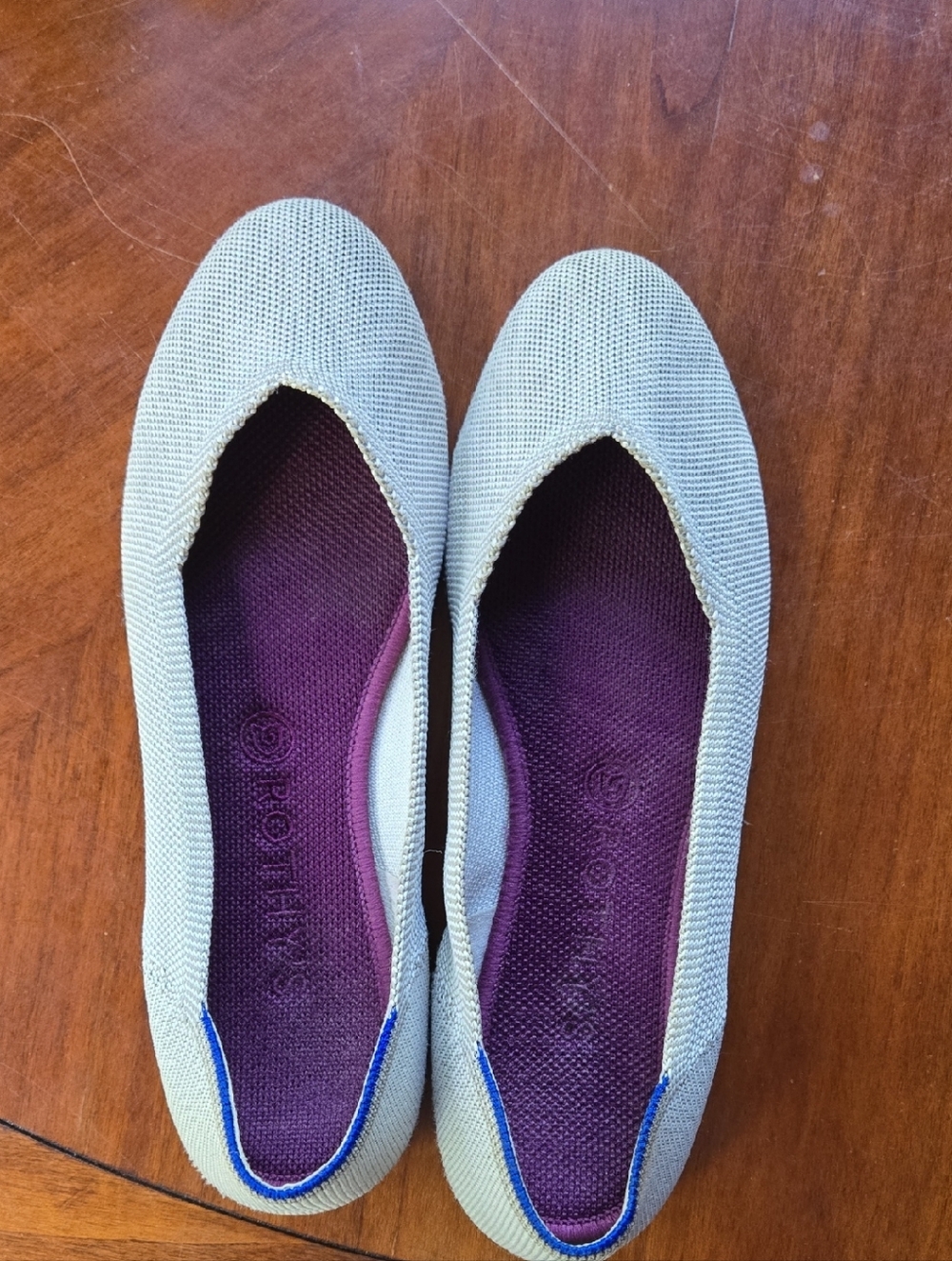 Rothy's Women's Slip-On Flats in Light Gray with Purple Insole